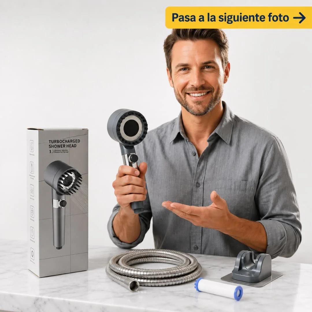 Real Shower™ - Cabezal Presurizado, Filtro Purificador, Relajante Masajeador Spa