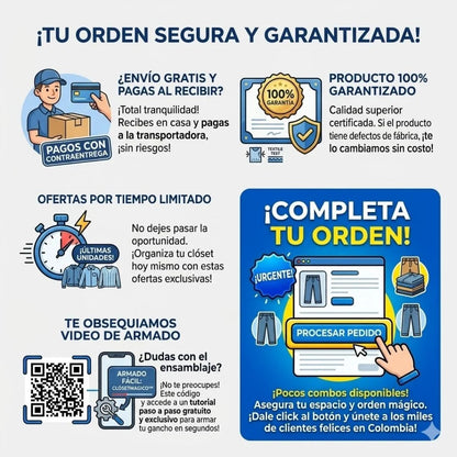 Set X3 Renova Closet - Ordena +15 Prendas, 80% Más Espacio, Todo Al Alcance