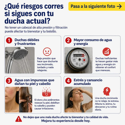 Real Shower™ - Cabezal Presurizado, Filtro Purificador, Relajante Masajeador Spa